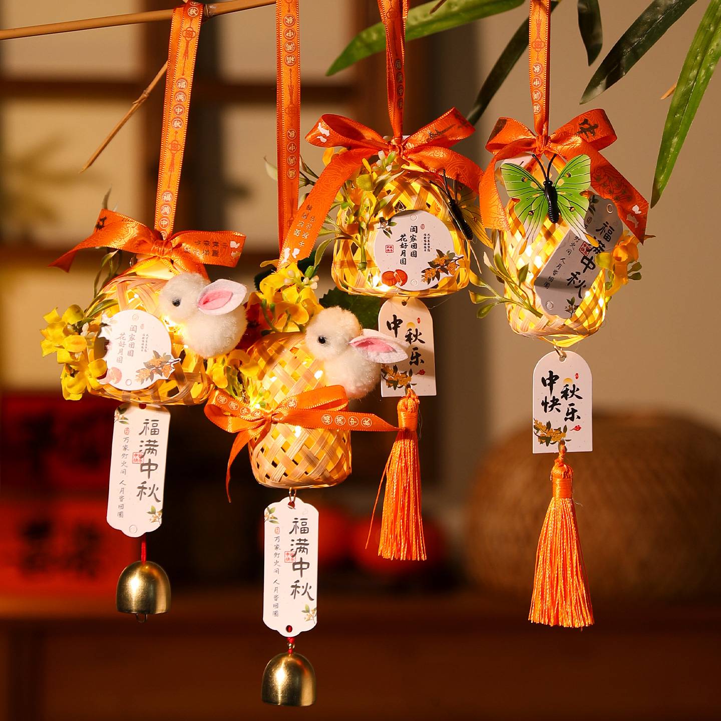 中秋节竹编小兔子灯笼2026新款
