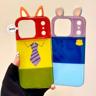 立体耳朵朱迪尼克适用苹果17promax大孔手机壳iPhone17pro双层16/15/14/13pro可爱卡通vivo华为P70小米17oppo