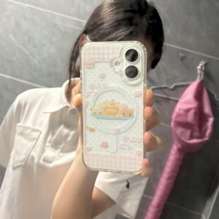日系粉格轻松熊适用苹果16promax磁吸手机壳iPhone16新款透明壳15/14/13/12/11亚克力16/15/14plus全包防摔套