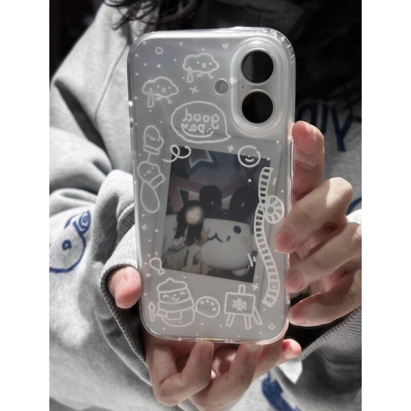 小雪人画家适用苹果17/16promax透白小麦壳iPhone15pro新款14plus小众创意13pro小清新12pro全包11pro防摔套