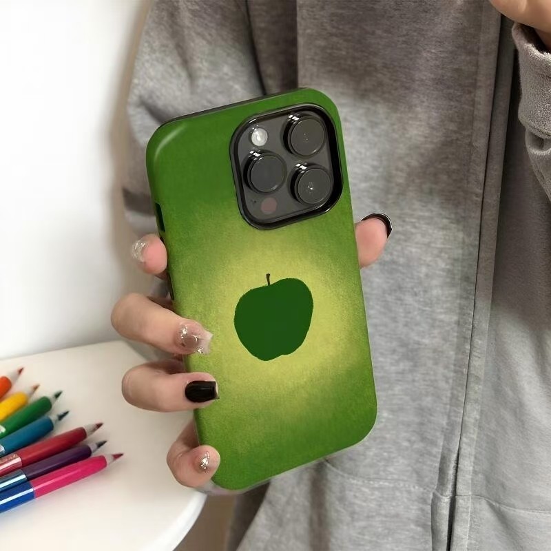 绿色晕染苹果适用苹果17promax菲林16二合一手机壳iPhone15/14/13/12新款11vivo华为P70小米15oppo防摔保护套