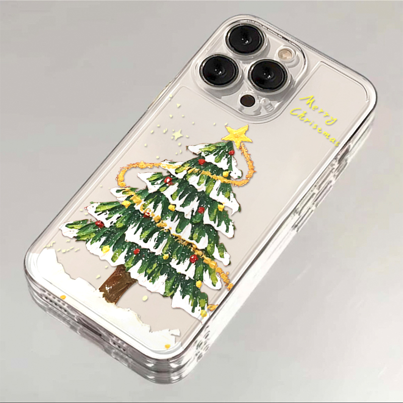 星星环绕圣诞树适用苹果17promax太空手机壳iPhone16/15/14/13/12全包透明AIR华为P70vivo小米17/15oppo防摔