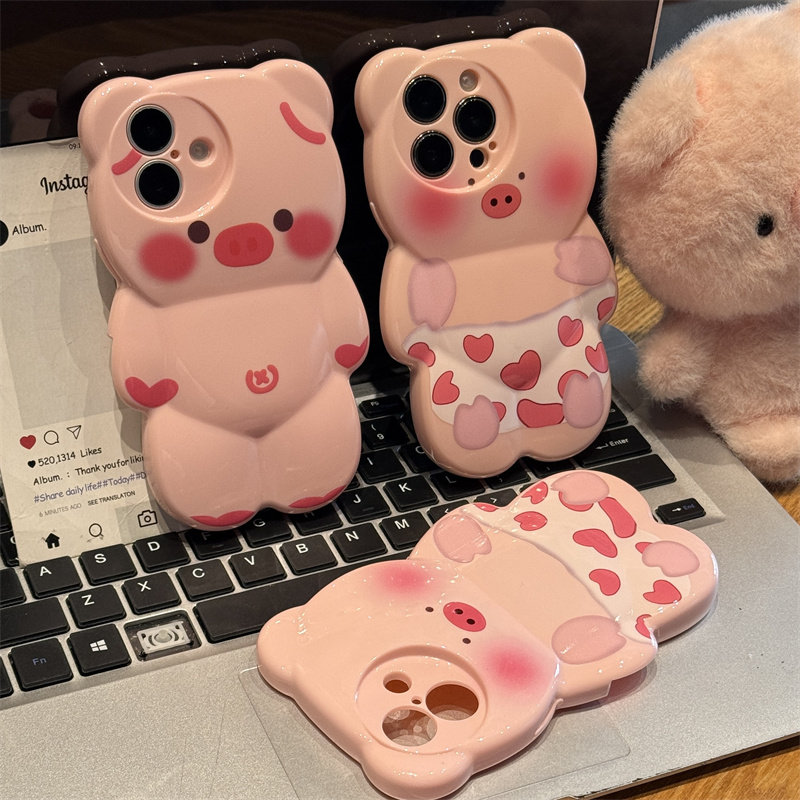 搞怪裤衩小猪适用苹果17/18proma小熊手机壳iPhone16/15/14/13pro小众创意高级个性男女网红全包防摔保护套潮
