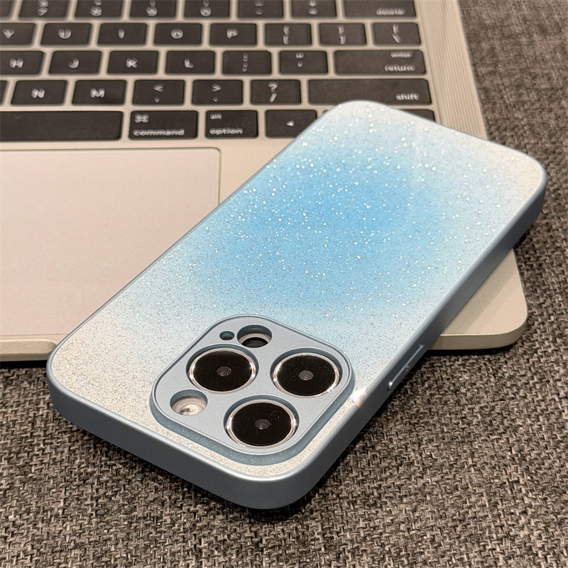 闺蜜款蓝色晕染闪粉适用苹果17秒变18promax简约高级感手机壳iPhone16/15新款14/13pro个性全包12男女11防摔