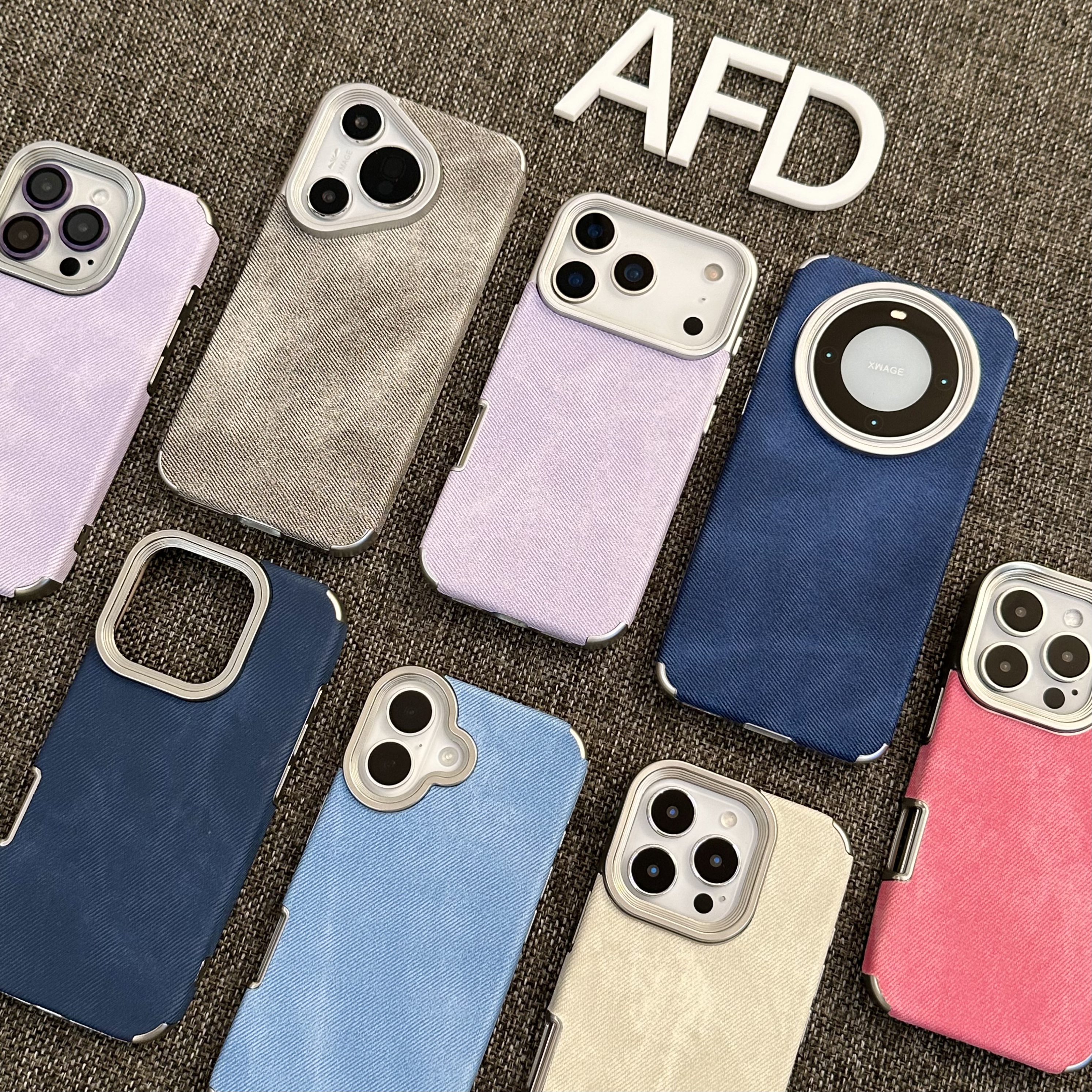 彩色牛仔纹适用苹果17promax电镀镜框手机壳iPhoneAIR新款16/15/14/13pro简约纯色vivo华为P70小米15oppo男女