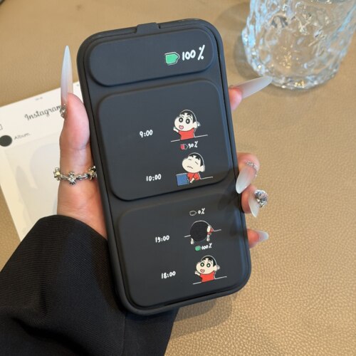 趣味电量小新翻盖皮套支架适用苹果18promax/17pro/16/15/14/13p手机壳iPhonevivo华为P90小米15oppo个性男女