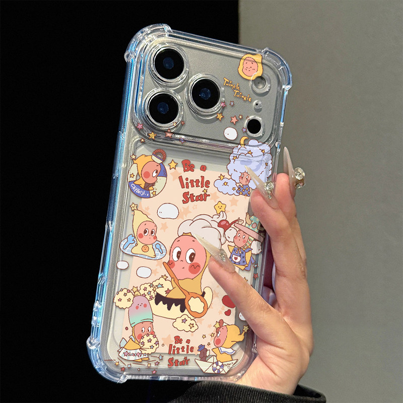 涂鸦卡通星星人适用苹果17promax四角防摔气囊手机壳iPhone16/15/14/13pro全包透明vivo华为P70小米17oppo套