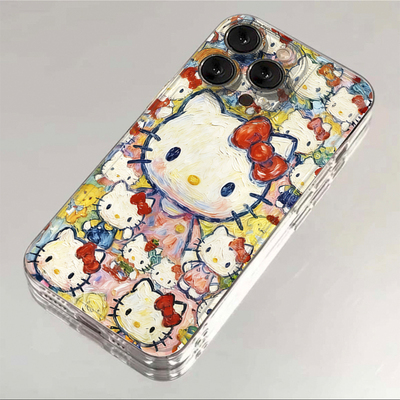 油画满屏kitty适用苹果17promax太空手机壳透明iPhone16/15/14/13pro/11华为P70vivo小米1514oppo硅胶防摔套