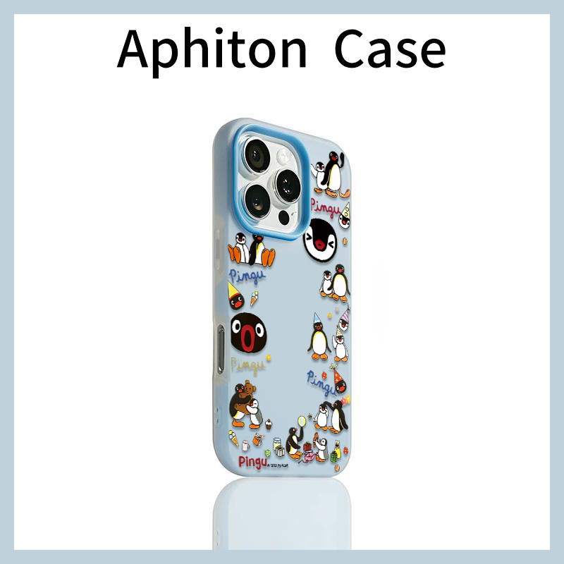 满屏pingu企鹅果冻二合一适用苹果17promax手机壳16/15plus磨砂肤感iPhone17pro防摔16/15/14/13/12/11保护套