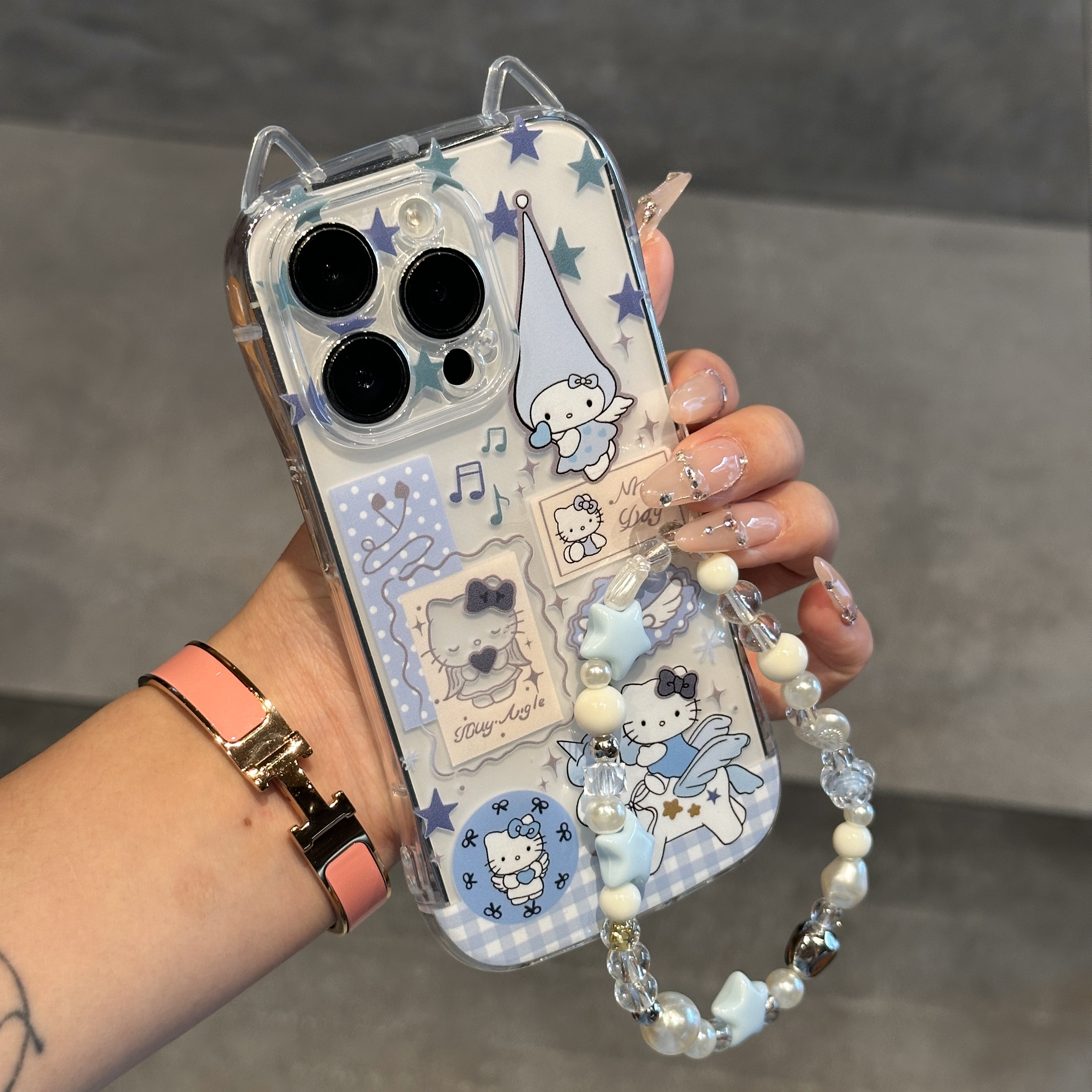 爱心天使小kitty挂绳适用苹果17promax猫耳朵手机壳iPhone16pro小众14/13pro全包透明vivo华为P70小米15oppo
