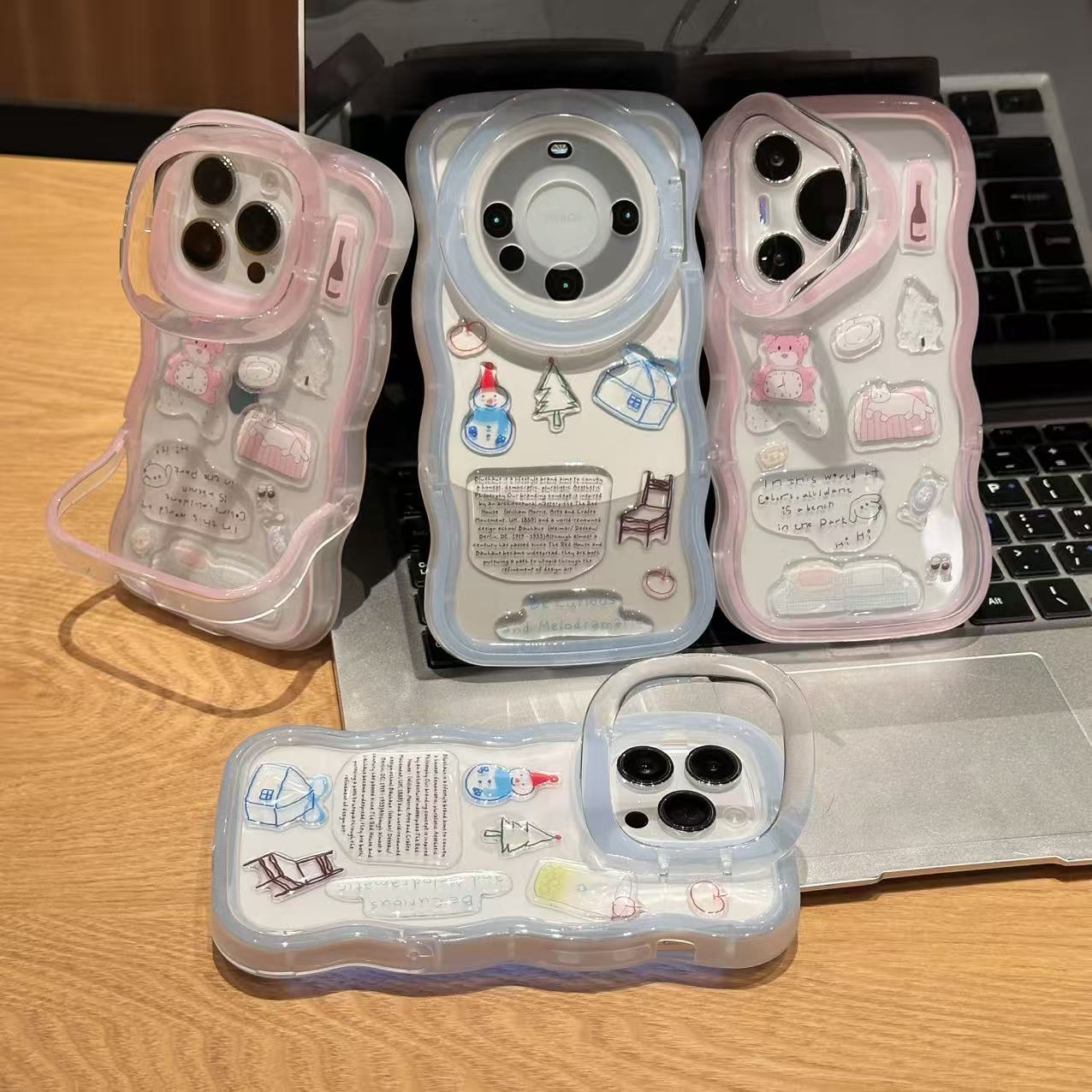DIY雪人滴胶果冻贴适用苹果16promax手机壳iPhone15/14/13pro情侣款14plus板凳双支架挂绳vivo华为小米15oppo