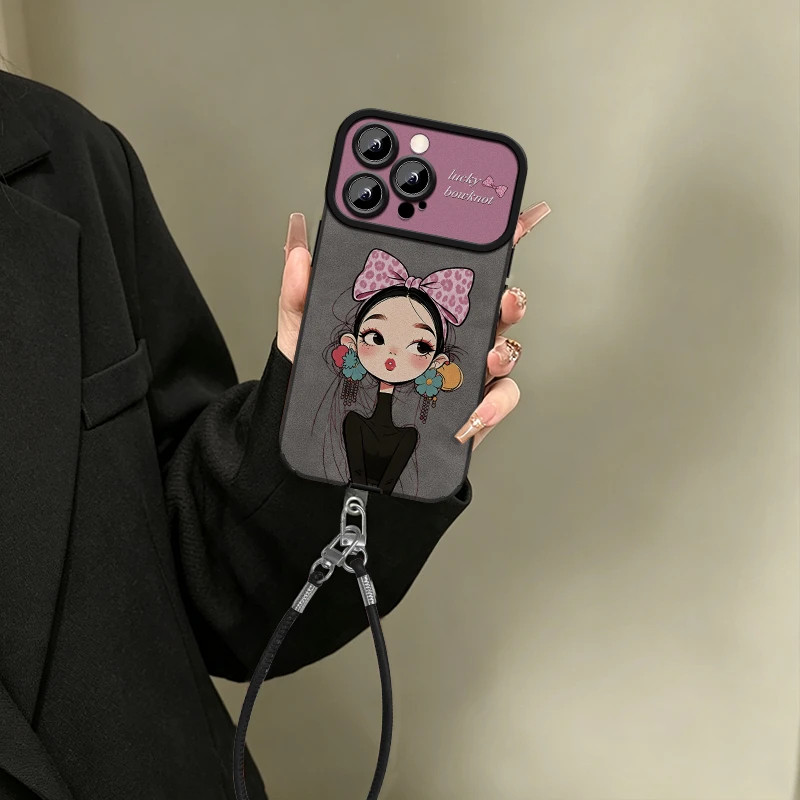 耳环女孩贴皮挂绳壳适用苹果17/18promax磨砂肤感手机壳iPhone16/15pro新款14/13promax全包防摔12/11软套air