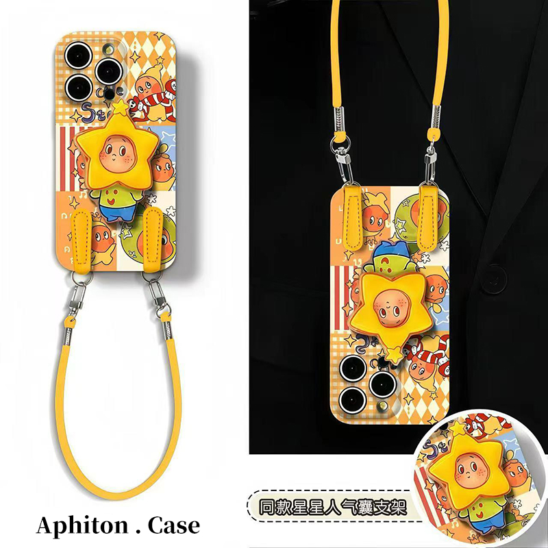 插画星星人挂绳适用iPhone16pro苹果17promax菲林手机壳16/15/14全包防摔13/17pro华为P70vivo小米15oppo保护