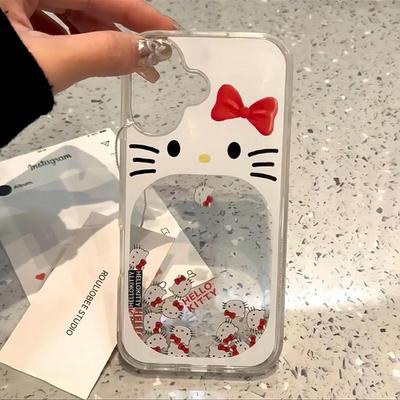 可爱滑片KT猫咪适用苹果16promax透明流沙手机壳iPhone15pro个性创意14plus小众13promax华为MATE70PRO女款套