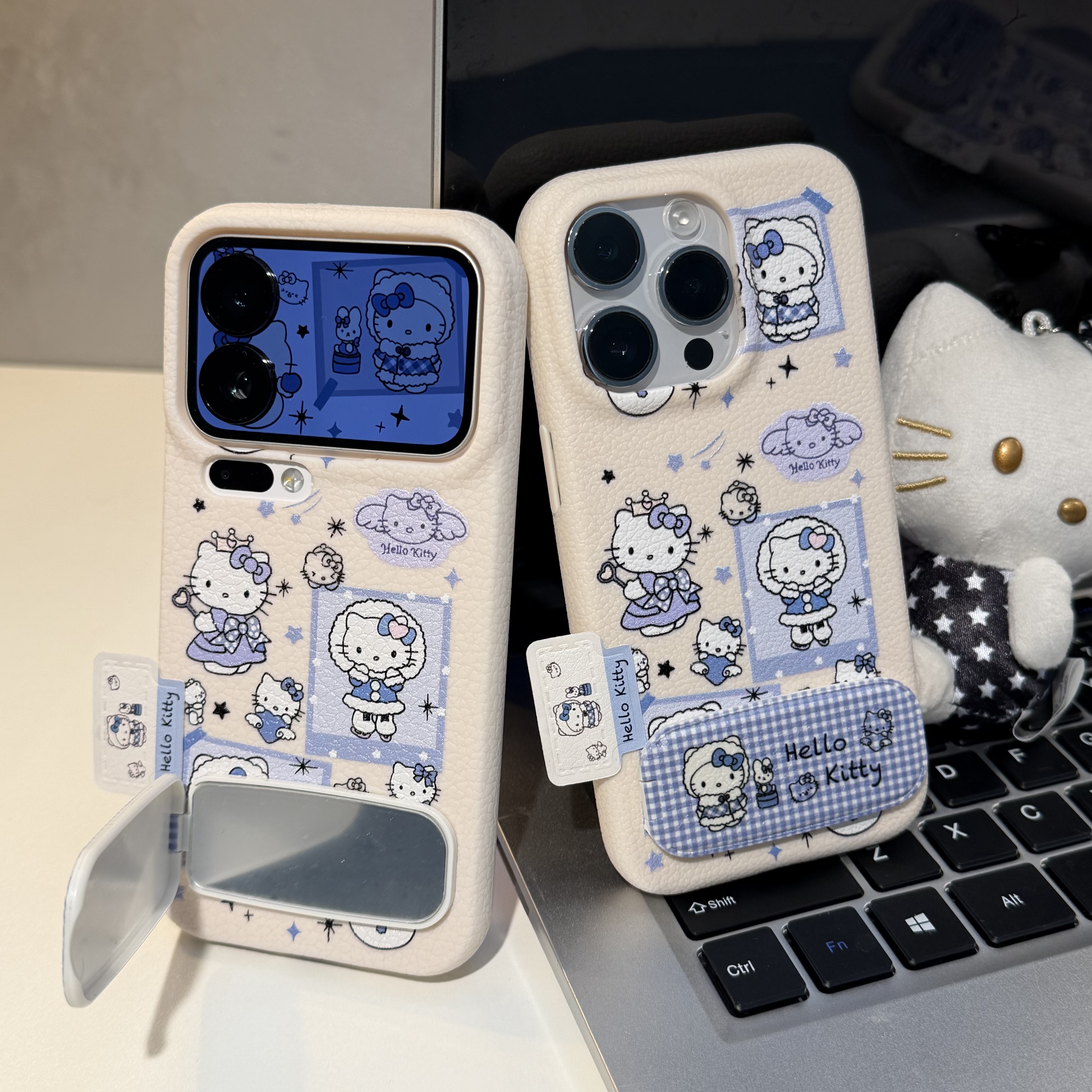 蓝色公主裙kt支架适用苹果17/16promax皮革纹手机壳iPhone15/14/13pro少女风vivo华为P70小米17oppo磨砂软套