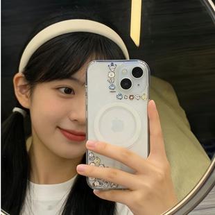 12pro亚克力16 小小自嘲熊适用苹果17promax磁吸手机壳透明iPhone16promax个性 14plus全包防摔套