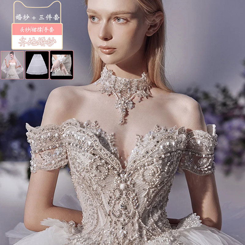  White land model (wedding dress+three -piece set)+Tailor -made (not refund or change)   + $9.43 