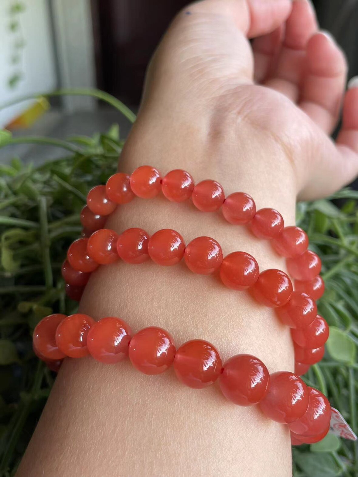 南红玛瑙保山冰红樱桃红西瓜红圆珠单圈手串底子干净一物一图实拍