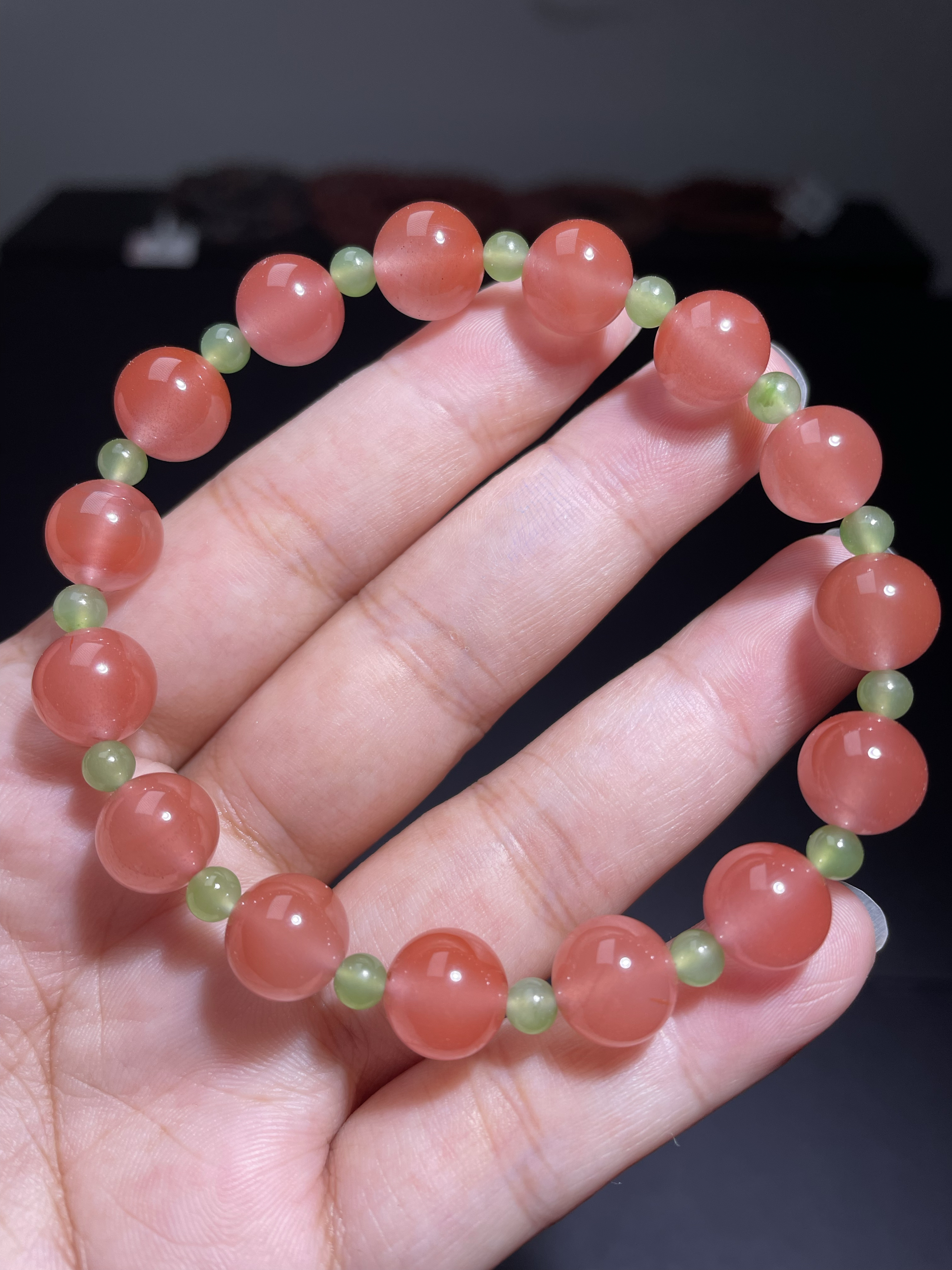 南红冰粉碧玉手串珠径9mm+