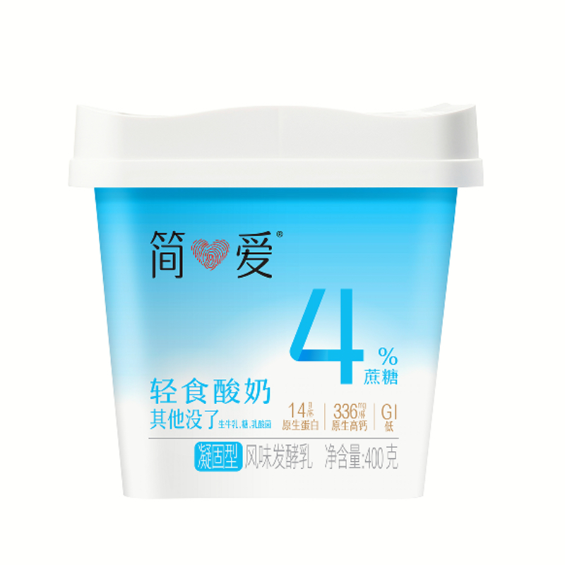 简爱轻食酸奶4%蔗糖方桶酸奶400克原味酸奶