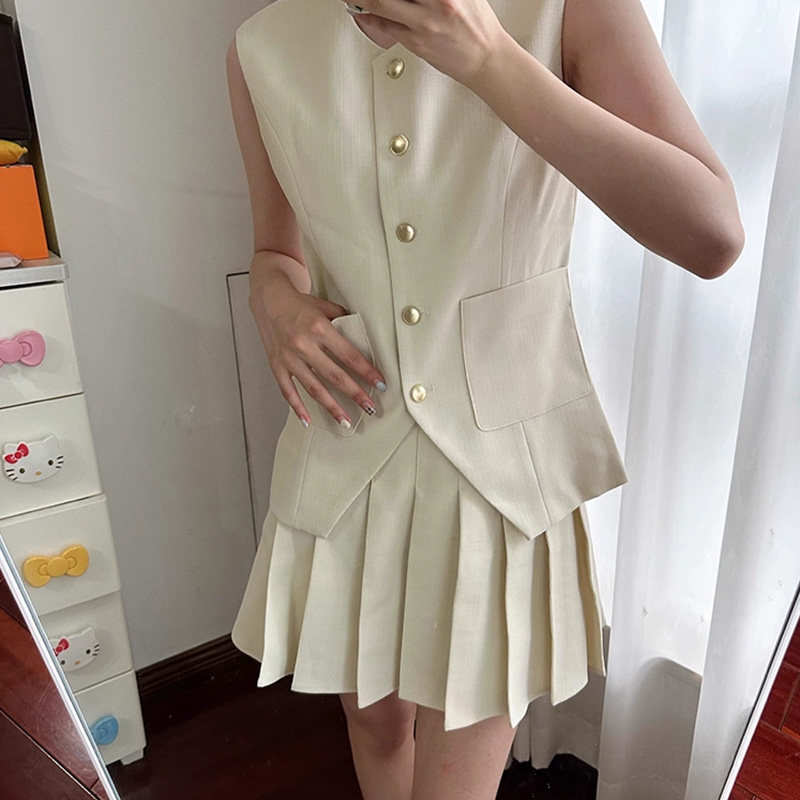 ICELOLLY小香风西装马甲女夏季23新款外穿薄款马夹套装老钱风上衣