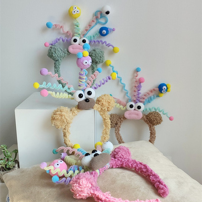 皮洛姆发箍可爱双球甜美百搭头箍圣诞毛绒欢乐卡通小怪兽发卡