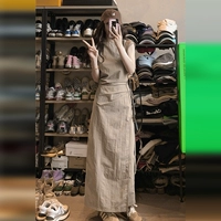 Костюм-двойка серого цвета хаки [Самая популярная осенняя одежда этого года/Красивая летняя юбка/Красивая летняя пляжная юбка для отдыха на море/Уникальная и красивая юбка с узкой талией/Простой, щедрый, приличный темперамент, легкая роскошь и высокое чувство]