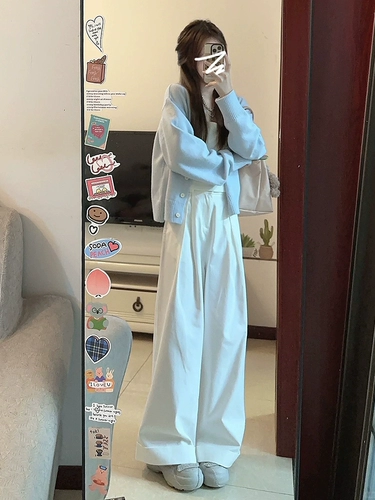 Осенний синий свитер, летняя куртка, тонкий трикотажный кардиган, в корейском стиле