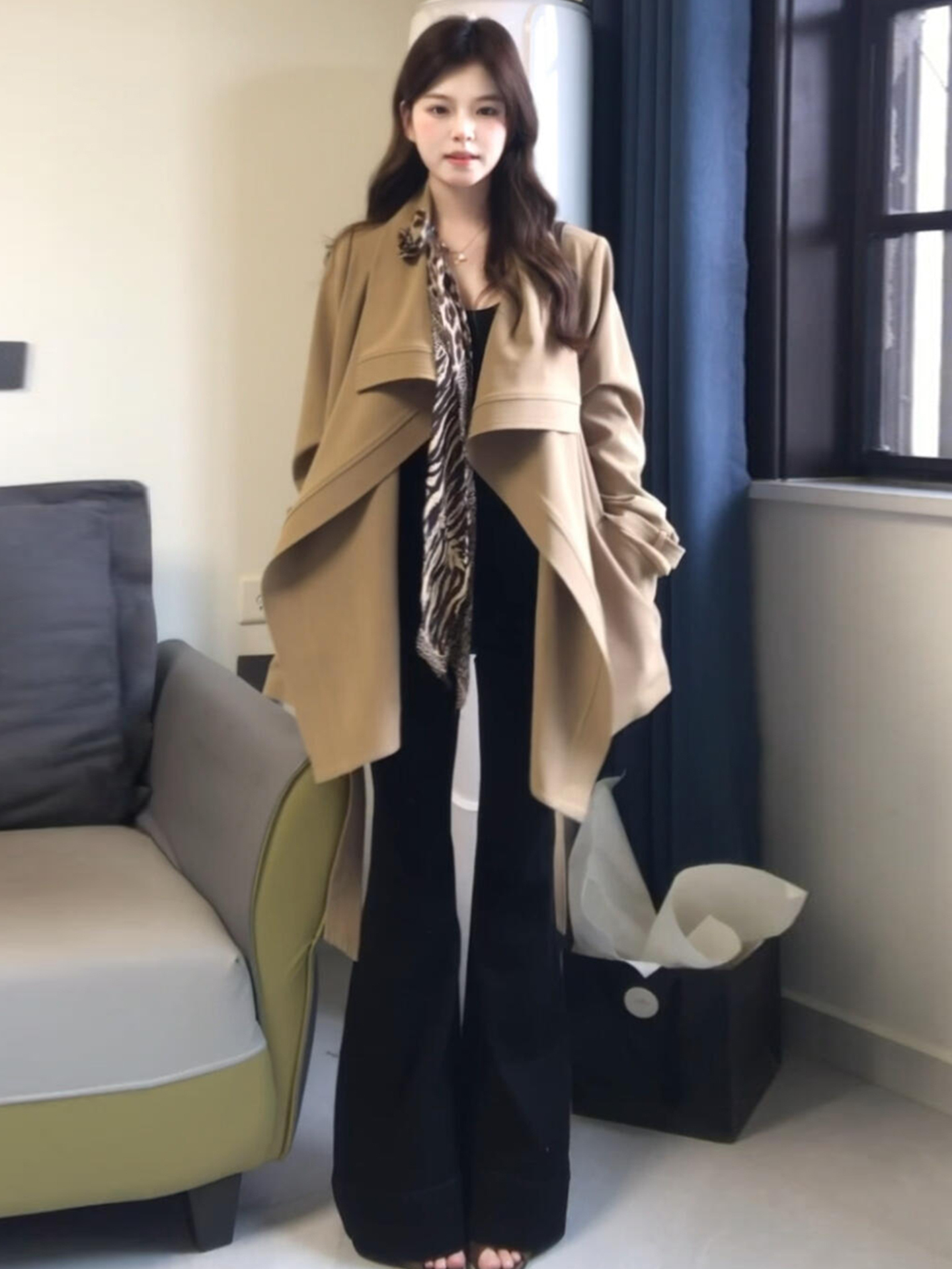 2025新款韩系复古卡其色风衣外套女早秋季小个子短款大衣翻领上衣