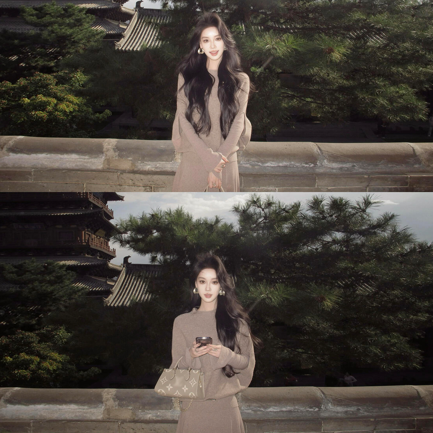 高级感御姐风驼色针织连衣裙子女秋冬季2025新款斗篷披肩套装长裙