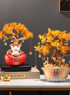 发财树2025新款招财猫摆件客厅玄关办公室装饰品店铺前台开业礼物