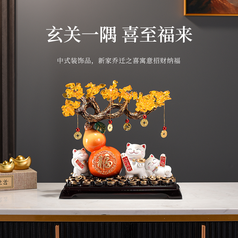 招财猫发财树流沙画摆件