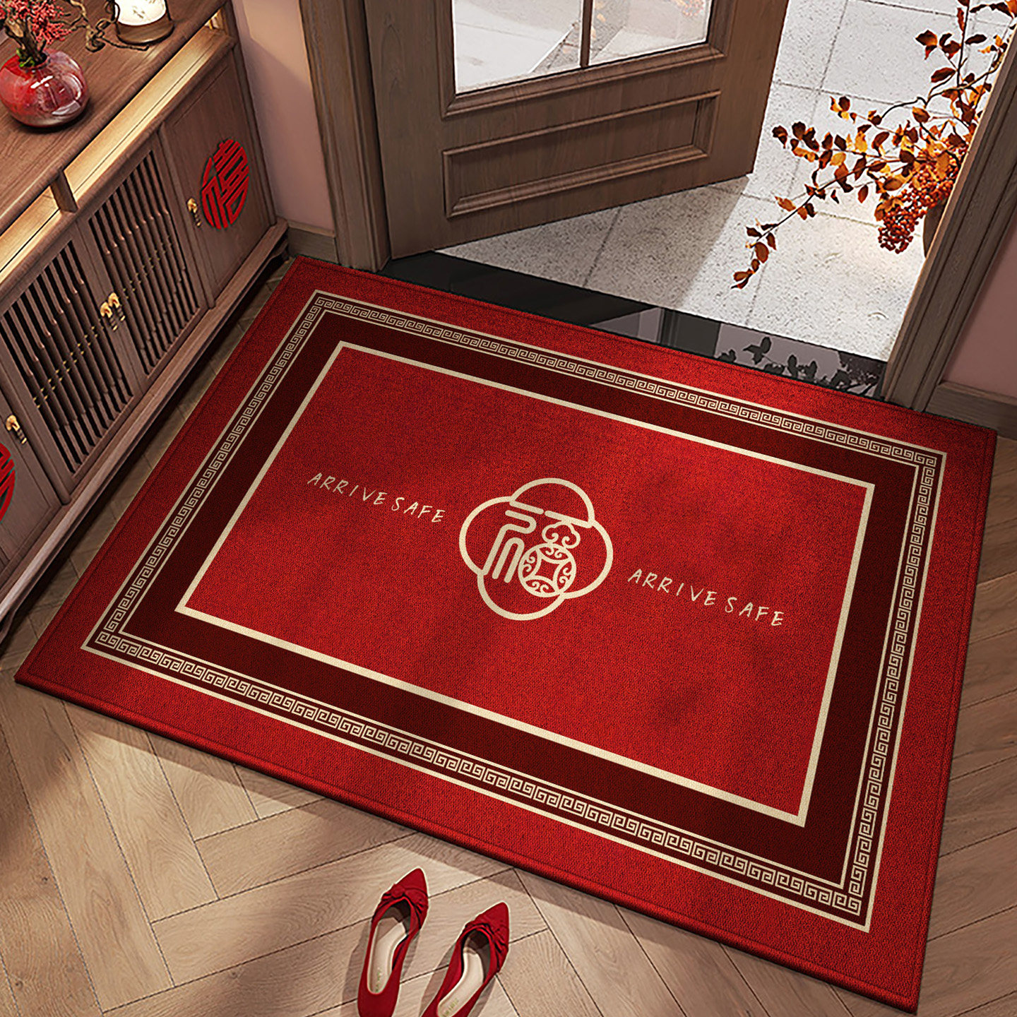入户门地垫红色喜庆玄关防滑脚垫