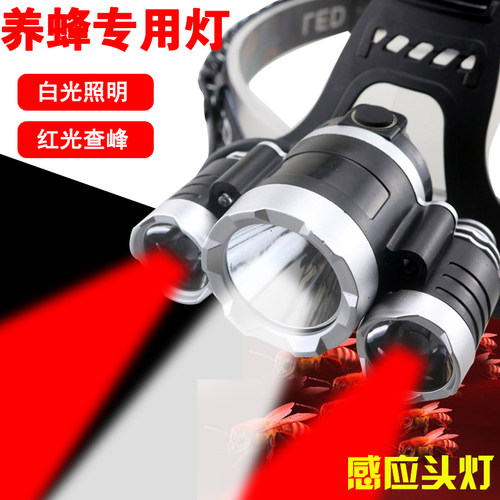 感应养蜂灯红光头灯驱蚊夜钓灯LED红白双光源头灯可充电长续航