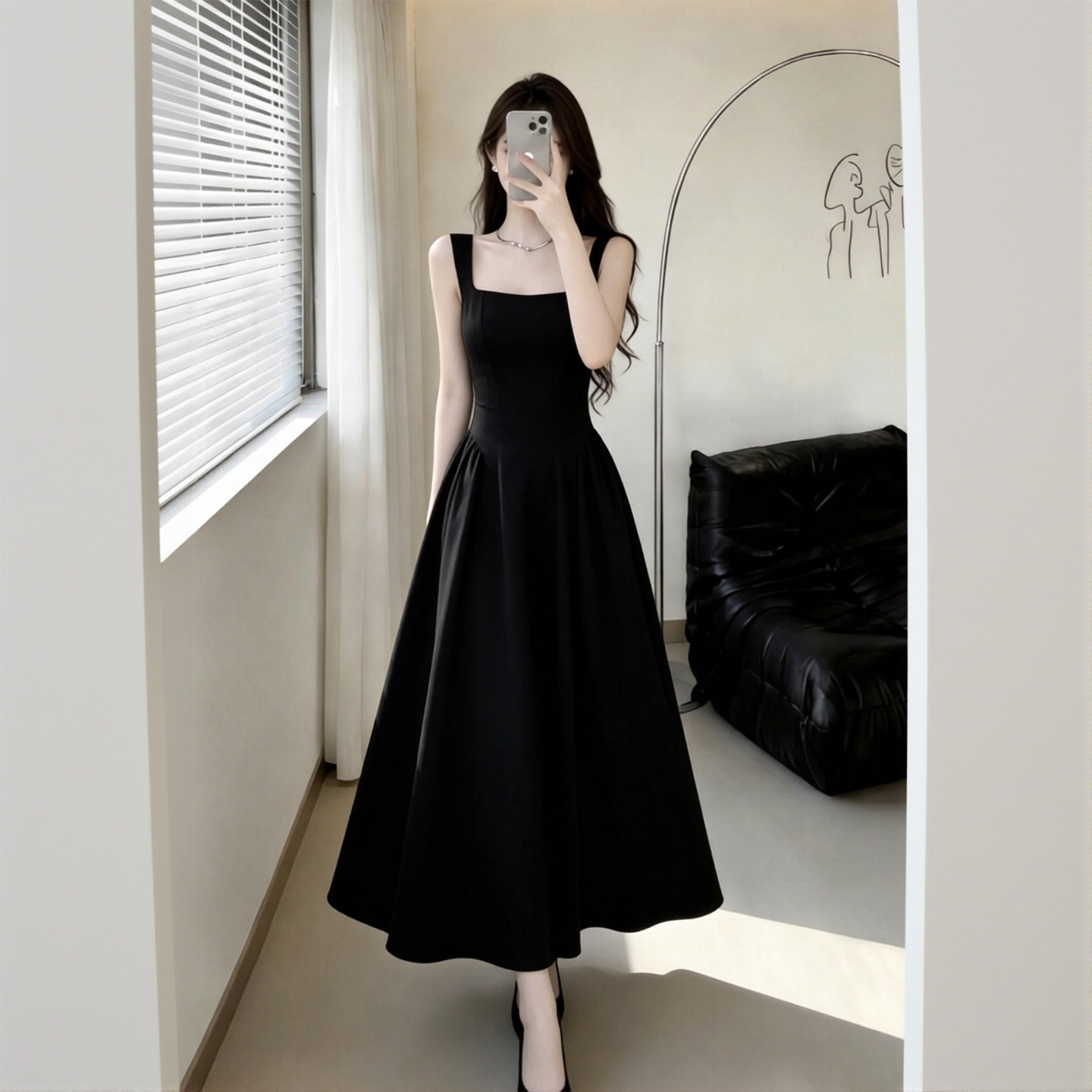黑色长款裙子女夏季修身