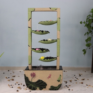 假山流水盆景观家居饰品树脂工艺大堂门厅摆件饰荷花喷泉荷叶摆件