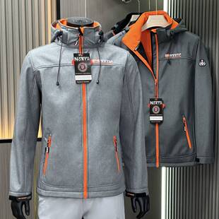 挪威专业户外冲锋衣科考服防水防风连帽夹克外套双层春秋冬软壳男