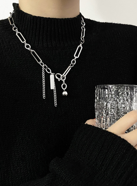 中性拼接项链男潮ins风小众设计感女嘻哈街头钛钢质感长短可调节