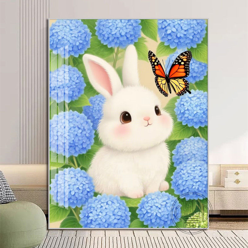 可爱兔子绣球花手工粘钻画
