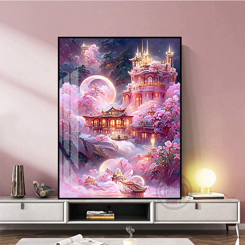 钻石画满钻粉色城堡贴钻画