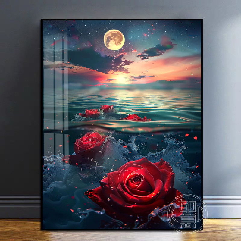 钻石画满钻海边玫瑰星空风景