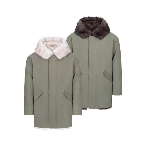 Casoulty Fur-Trimmed Parka/中长款皮草派克军大衣棉服 防风保暖