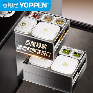 意铂尼进口百隆云舱抽屉式米桶双层嵌入式厨房橱柜储物米箱拉篮