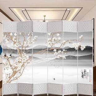 饰中式 屏风隔断折叠移动客厅布艺折屏办公室实木装 家用遮挡玄关帘