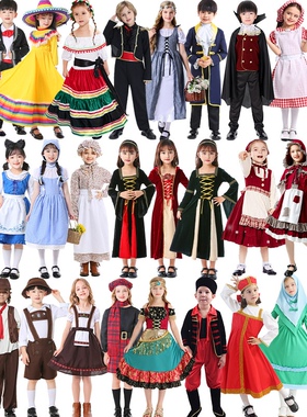 传统文化欧洲庄园牧场农场格子女仆平民百姓欧洲风宫廷儿童表演服