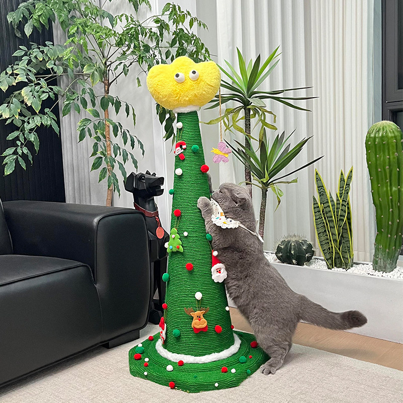 路障猫爬架手工diy麻绳圣诞树猫抓板耐磨不掉屑圣诞节装饰配件