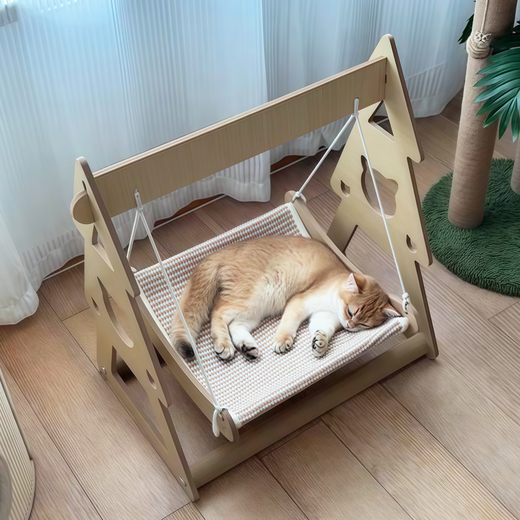 宠物秋千猫咪吊床木质摇篮剑麻磨爪猫窝四季通用猫床猫玩具摇摇床