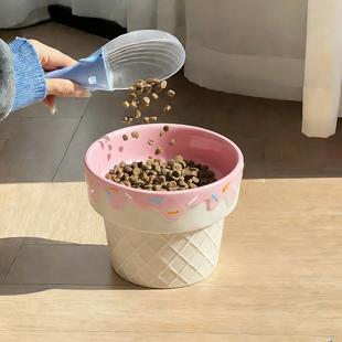 冰淇淋陶瓷猫碗猫粮碗大口径猫食盆护颈狗碗不黑下巴宠物碗防打翻