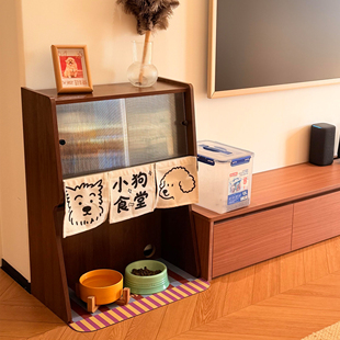 中古风猫咪食堂置物架狗狗饭堂宠物用品零食收纳整理架木质储物柜