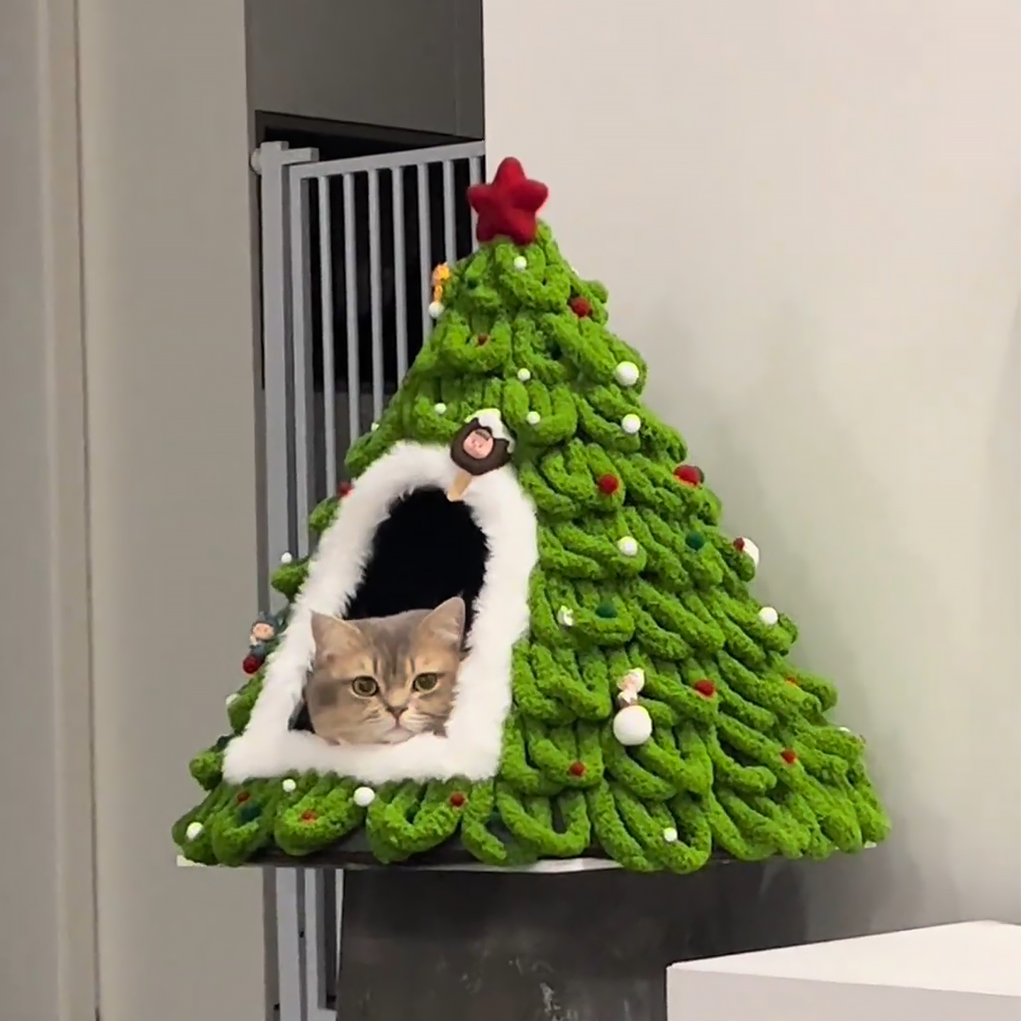 圣诞树猫窝猫尾巴线diy材料包编织封闭式安全感窝圣诞节装饰摆件